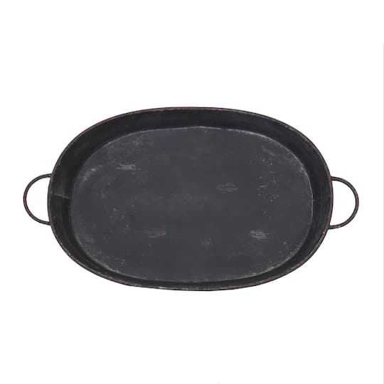 33.5&#x22; Oval Distressed Metal Tray with Handles